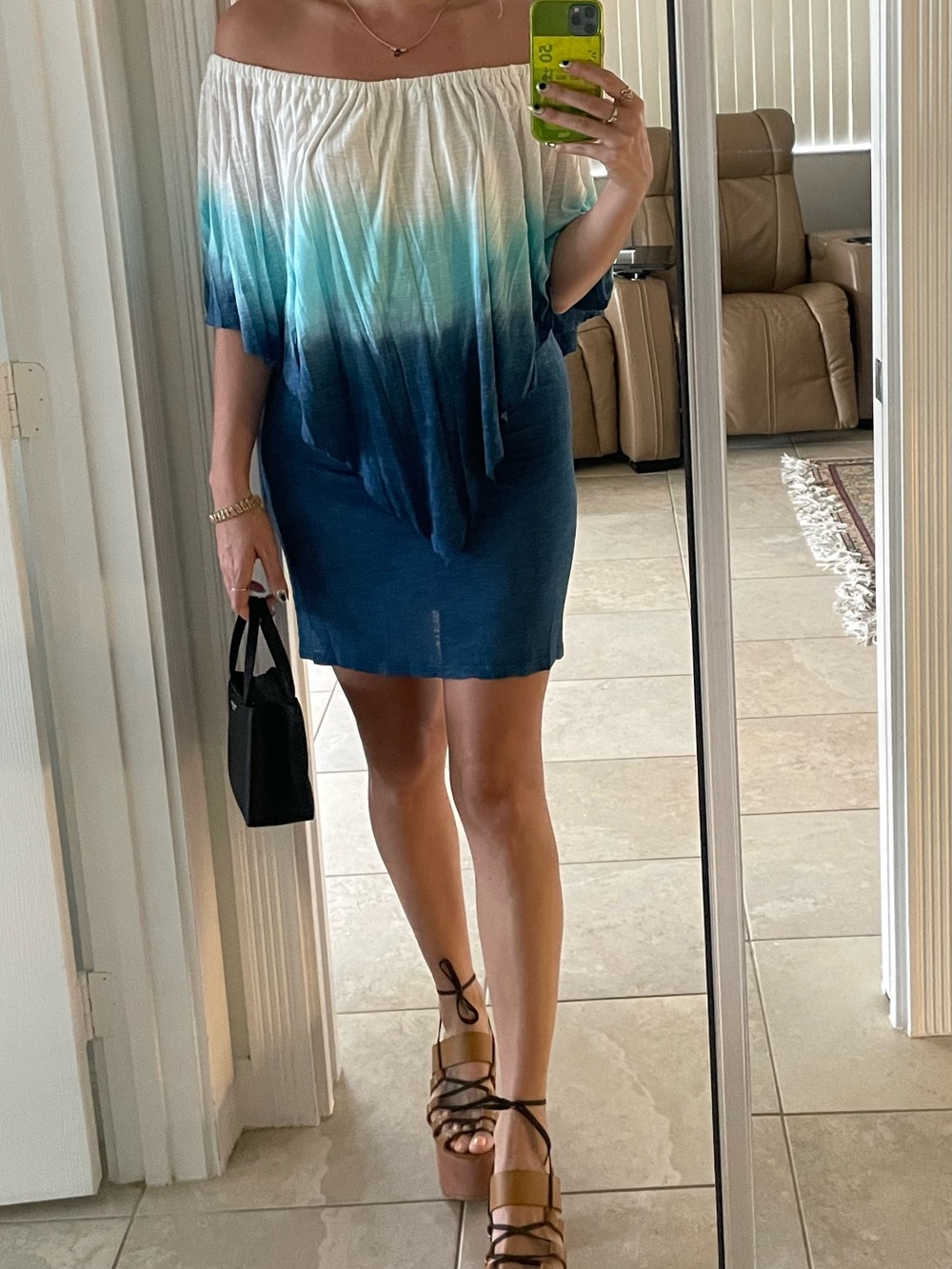 Off-Shoulder Ombre Dress in Teal and Navy